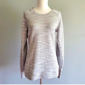 🆕 Athleta Snowscape Heather Gray Quilted Long Sleeve Activewear Top, Size S